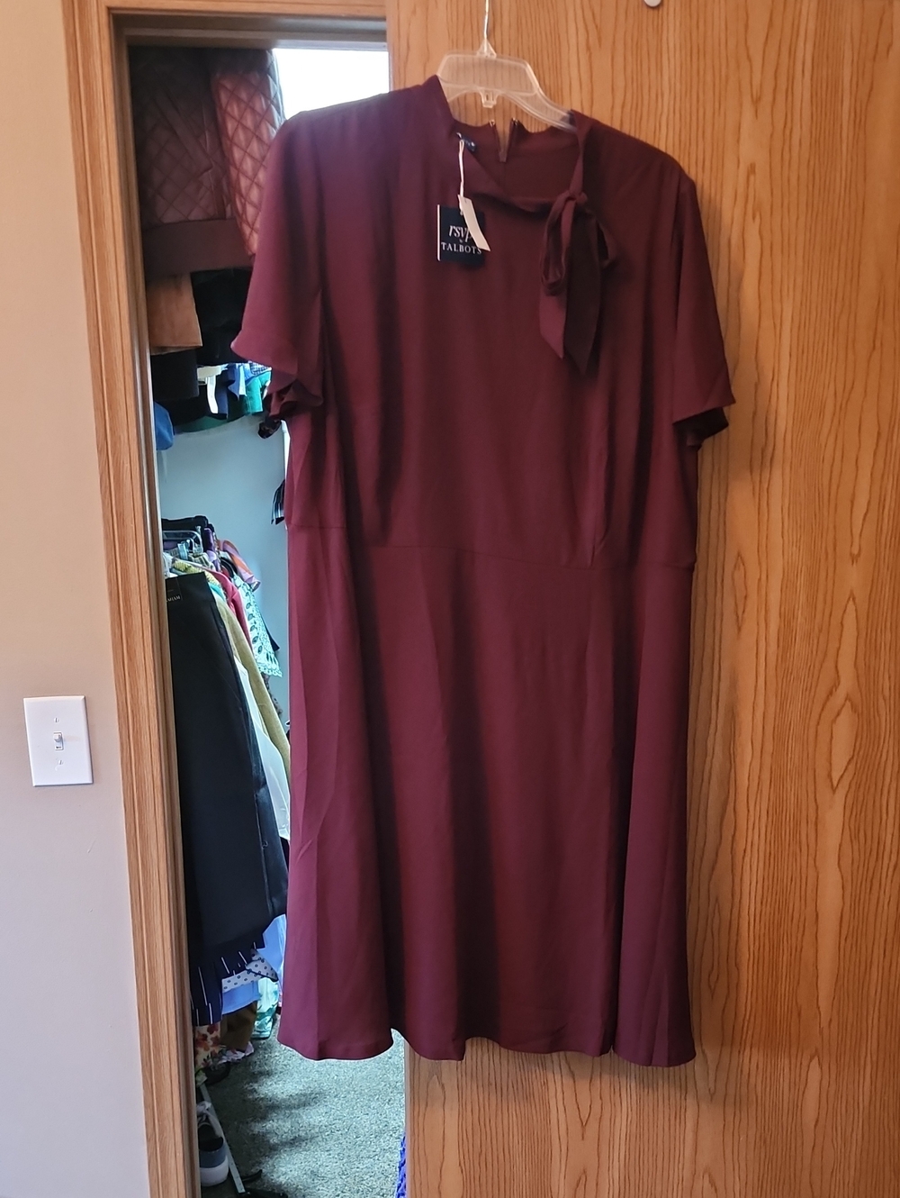 Talbots Wine Midi Dress with Neck Tie